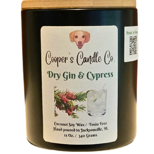 Dry Gin & Cypress blend of botanical gin and aged woods scented candle