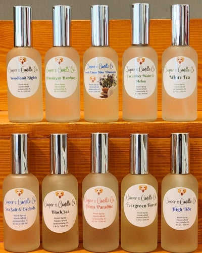 Room sprays perfect for freshening up linens, carpets both home, and auto