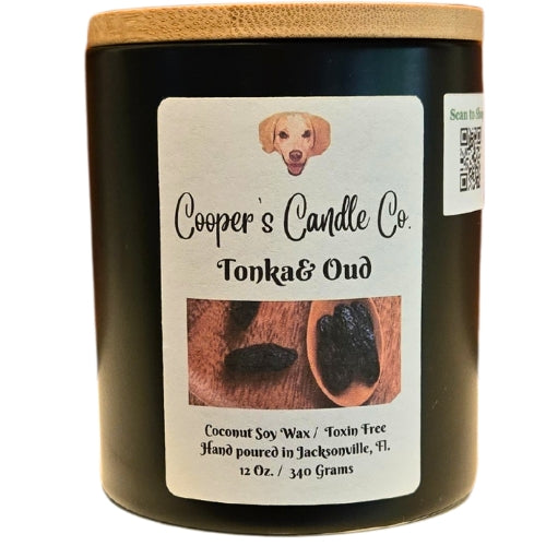 Tonka & Oud Scented Candle contemporary fragrance with high end appeal