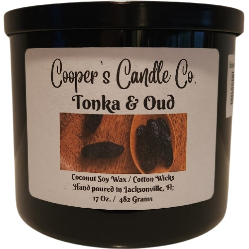Tonka & Oud Scented Candle contemporary fragrance with high end appeal