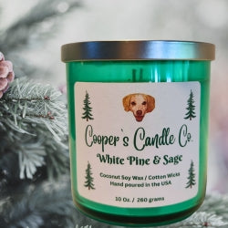 White Pine & Sage Scented Candle-Fir, eucalyptus, orange, & cedar.