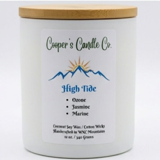 High Tide Scented Candle fresh ozone, citrus, sea salt, evoke the coast.