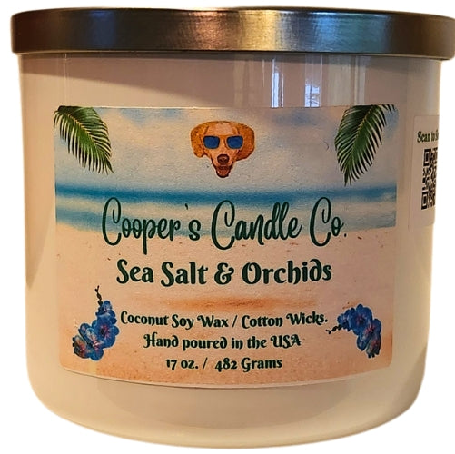 Sea Salt & Orchid Scented Candle-A blend of floral & marine scents.