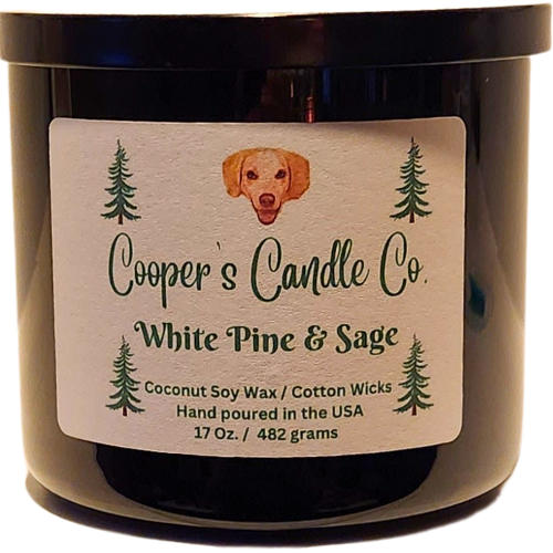 White Pine & Sage Scented Candle-Fir, eucalyptus, orange, & cedar.